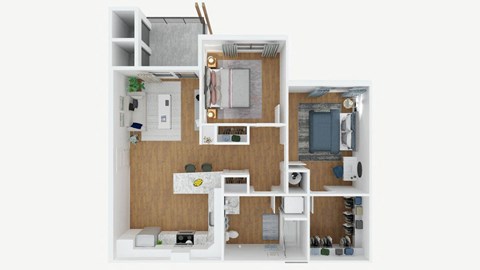 Floor plan for 2 beds, 1 bath, 968 sqft